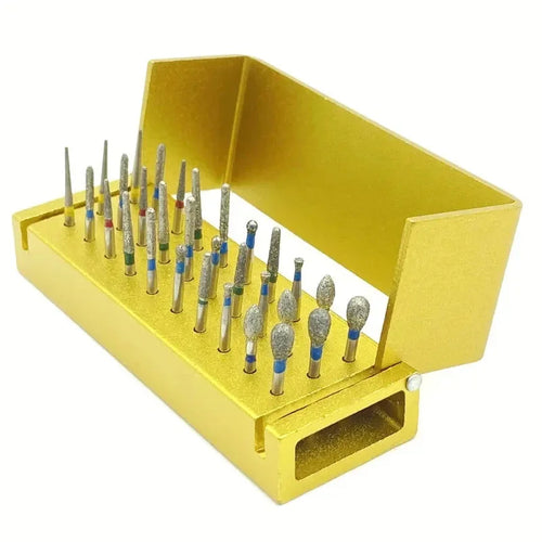 30 Pcs/Set Aluminium Dental Burs Kit With Holder Dental Diamond Burs