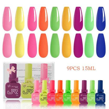 JR 9pcs 15ml gel nail polish set Including Red Pink Nude Gel Polish