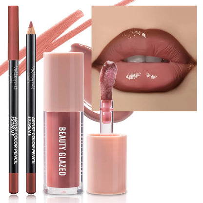 2pcs/Set Velvet Texture Lip Makeup,Matte Effect, Red, Brown Colors,