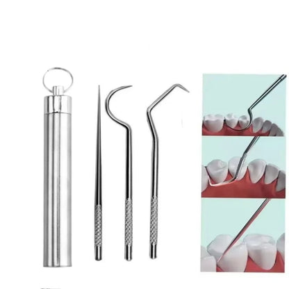 Stainless Steel Toothpick Set Tooth Flossing Reusable Toothpicks