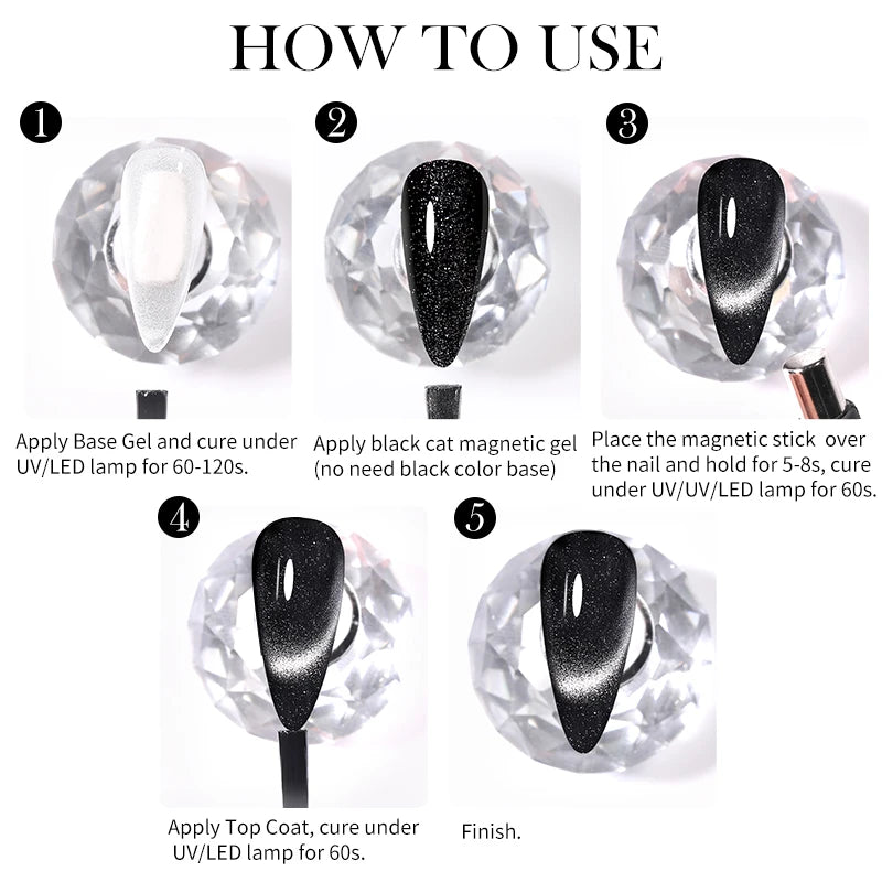 LILYCUTE 7ML Black Crystal Cat Magnetic Gel Sparkling Glitter Gel Nail