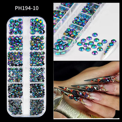 12Grids Ocean Gold Nail Art Charms Shell/Seahorse/Starfish White Half