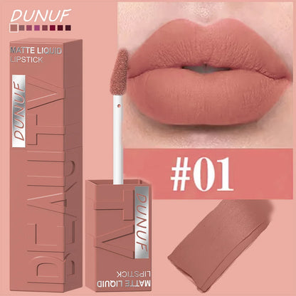 DUNUF  8-color matte velvet smooth easy-to-apply square tube lip gloss