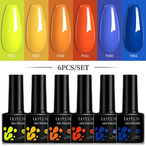 LILYCUTE 6Pcs/Set 7ML Gel DIY Nail Polish Bright Pink Semi Permanent