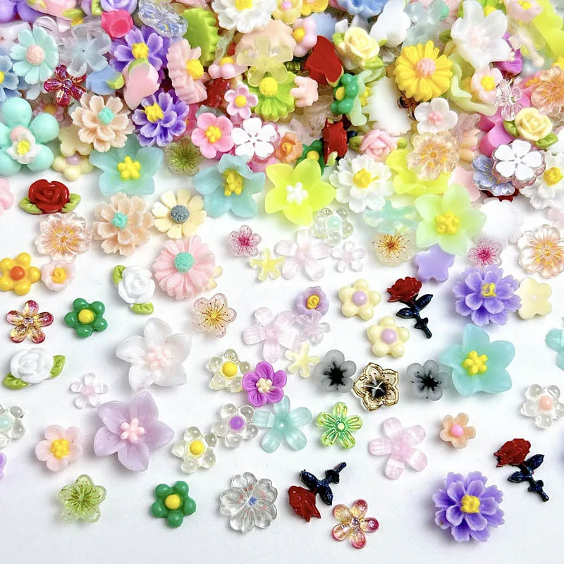 100PCS Random Mixed Strawberry Flowers Nail Charms Sweet Resin