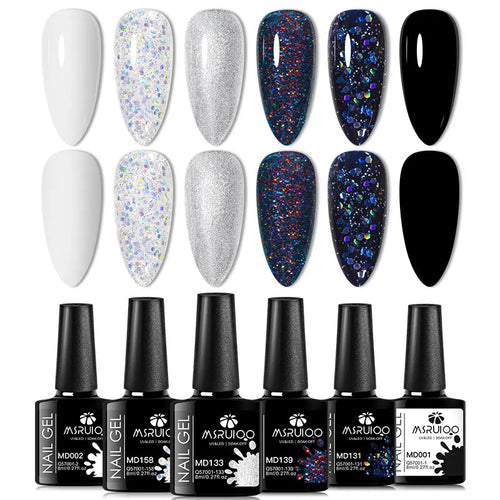 6pc All-season Gel Nail Polish Set Nude Pink Red Glitter Semi