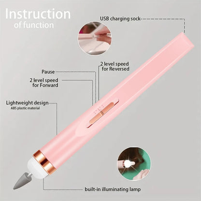 YIKOOLIN Portable Nail File Care Set LED Light Adjustable 4 Speed with