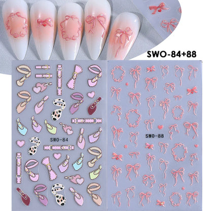 2pcs Sweet Element Nail Art Stickers Simple Flower Heart Cherry