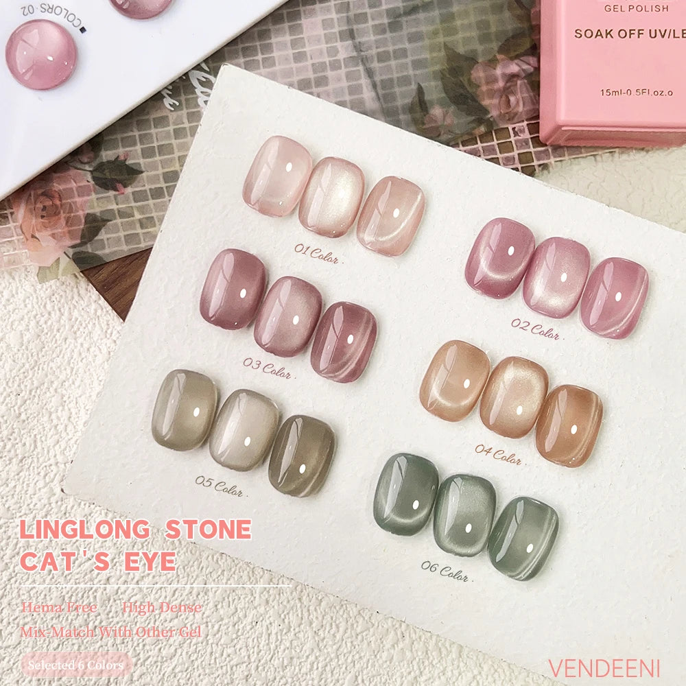 Vendeeni 6 Colors Magnetic Cat Eye Gel Nail Polish Set Pink UV LED