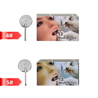 12Pcs/Box Dental Stainless Steel Mouth Mirror 4/5 Front Surface