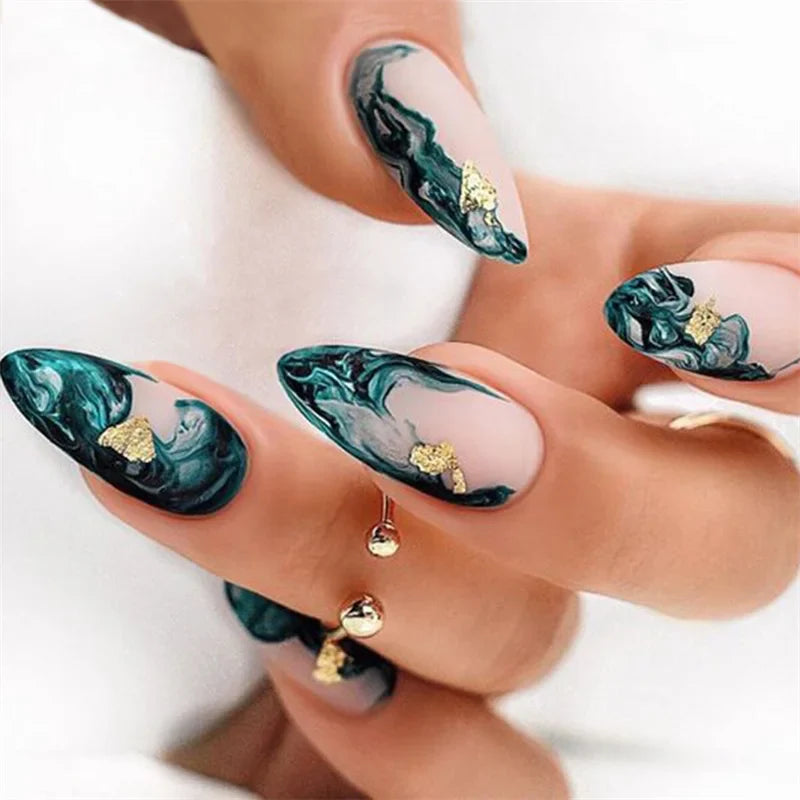 24Pcs Cute Oval False Nails Reusable And Adhesives Aesthetic False Almond Nails Complete Nail Kit Acrylic Press On Set For Gel