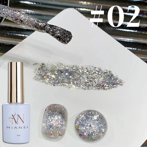 10ml 1-12pcs Gold Sparkling Platinum Nail Gel Polish Glitter Long
