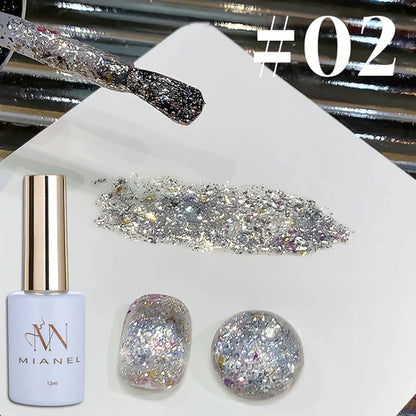10ml 1-12pcs Gold Sparkling Platinum Nail Gel Polish Glitter Long