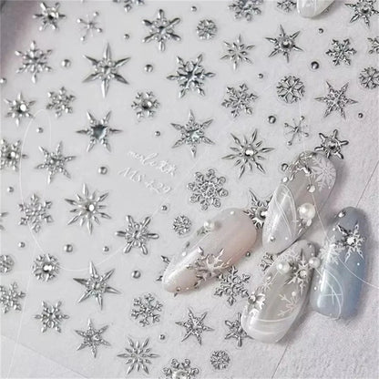 5D Laser Winter Snowflake Christmas Shiny Rhinestone Embossed Relief