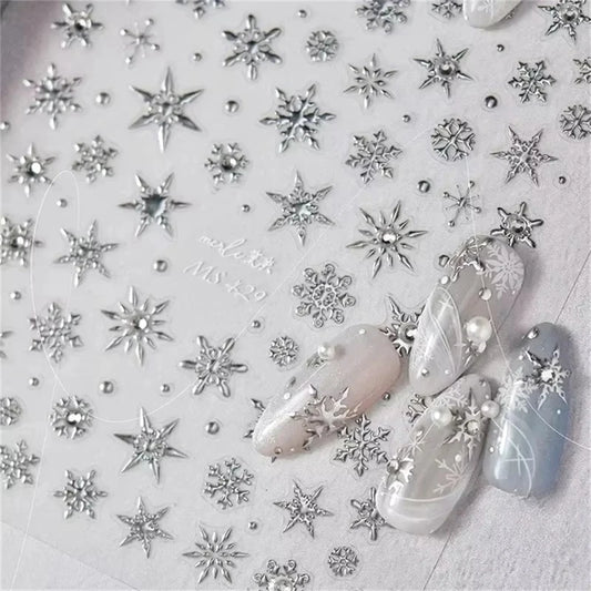 5D Laser Winter Snowflake Christmas Shiny Rhinestone Embossed Relief