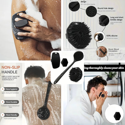 1-4-piece bath brush set Soft silicone bath brush with non-slip