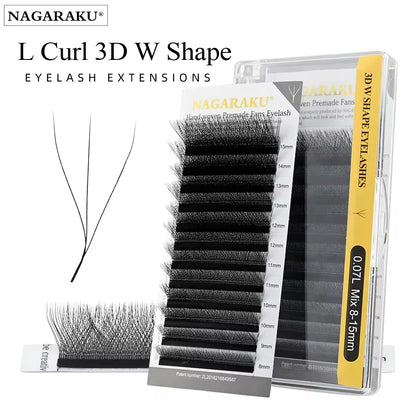NAGARAKU 3D W Shape L LU Curl Premium Soft Light Natural Lashes Makeup