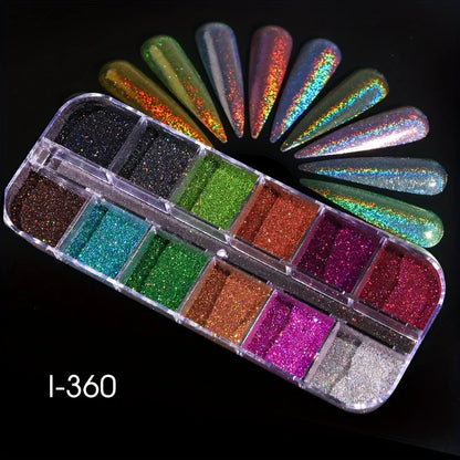 Holographic Powder Set Holo Silver Rub Dust Black Pink Chrome Nail