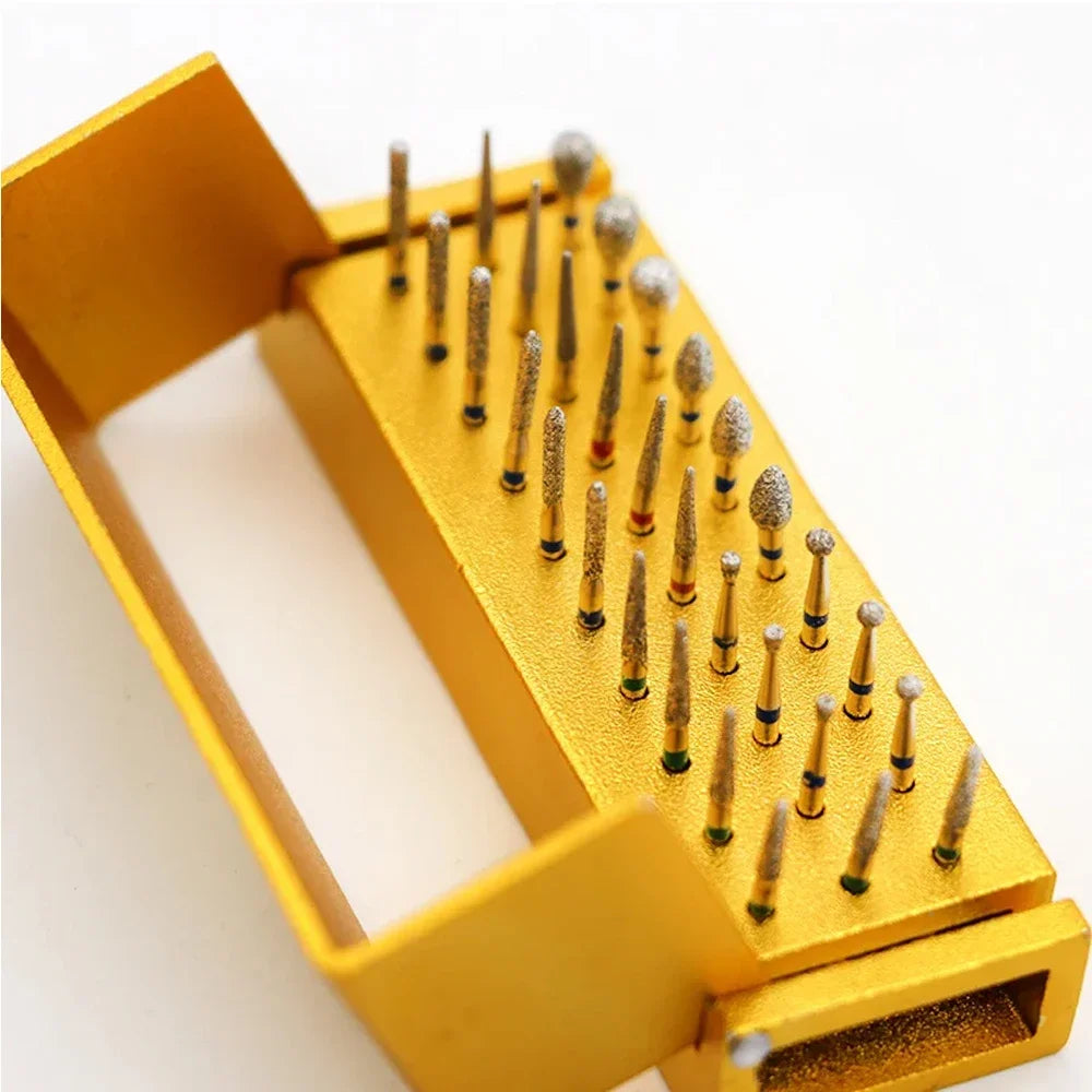 30 Pcs/Set Aluminium Dental Burs Kit With Holder Dental Diamond Burs