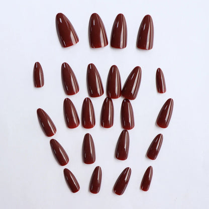 ARTAUG 24PCS Press On Nails Short Almond Wine Red High Saturation Fake