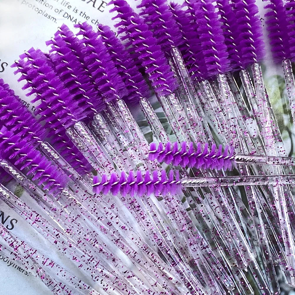 50Pcs Makeup Brushes Disposable Crystal Eyebrow Brush Diamond Handle