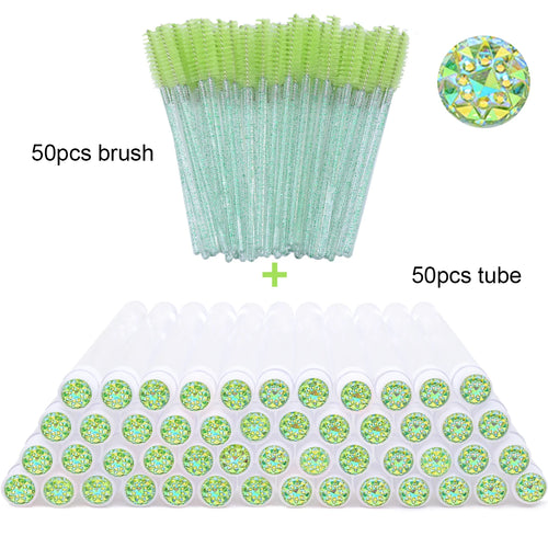 50Pcs Eyelash Brush Tubes With Crystal Lash Mascara Wands Eyebrow Comb