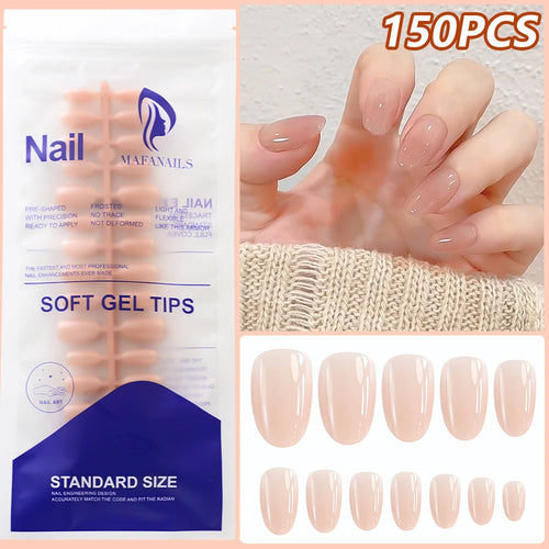150Pcs Gradient Nude Short Almond Fake Nails XS/S/M Size Glossy Full