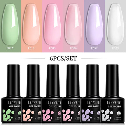 LILYCUTE 6Pcs/Set 7ML Gel DIY Nail Polish Bright Pink Semi Permanent