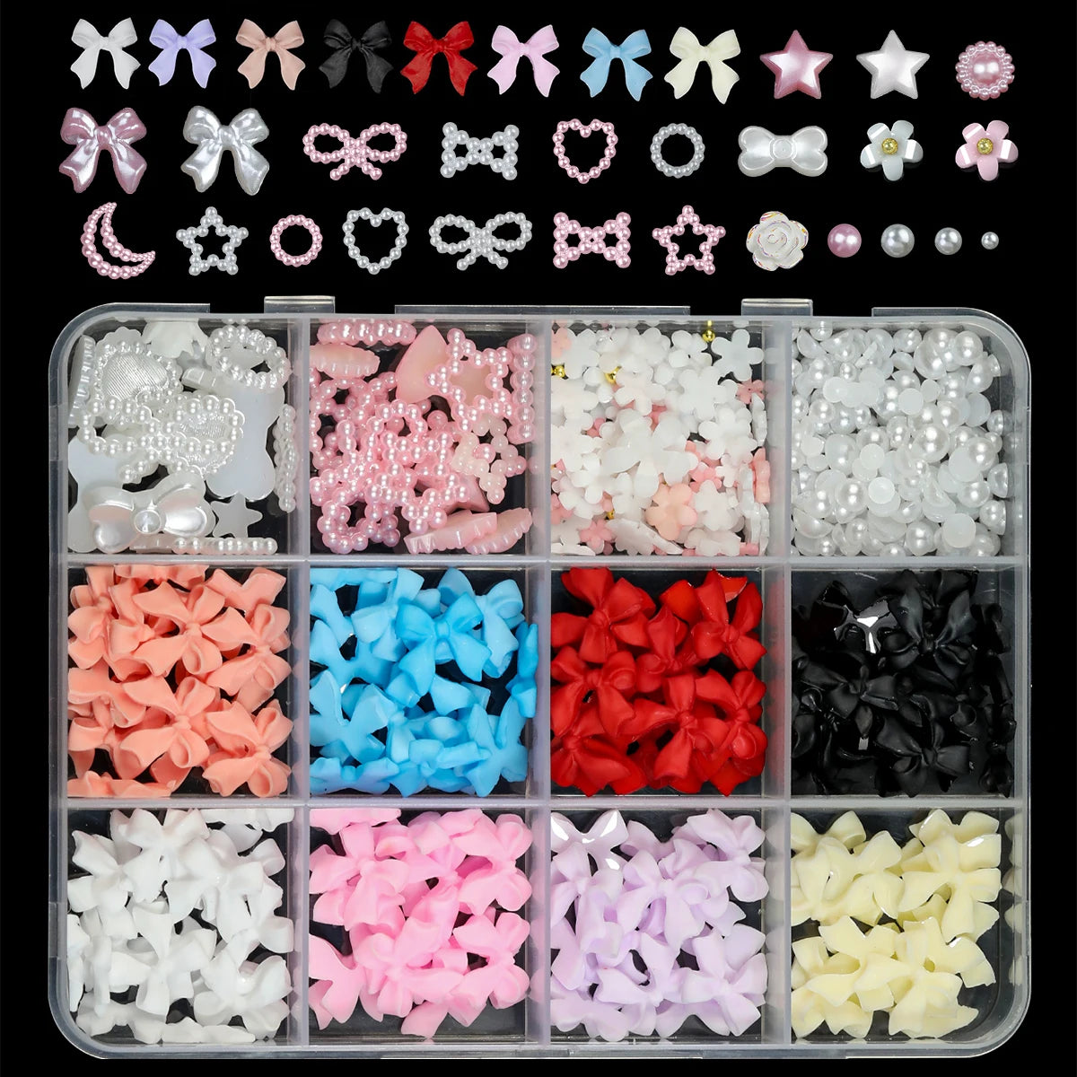 12/15Grids/box Mixed Resin Bowknot Nail Art Decorations 3D Acrylic