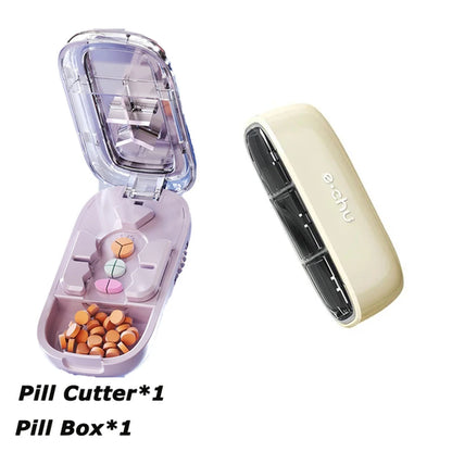 1/2 and 1/3 Adjustable Pill Cutter Storage Box Portable Drug Tablet