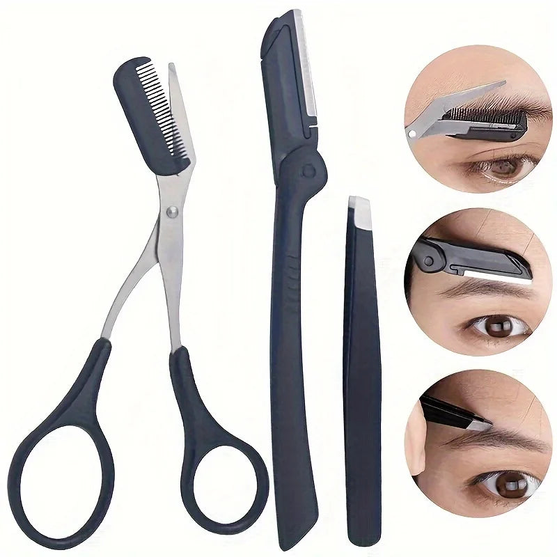 3pcs Set Eyebrow Kit For Women And Men Stainless Steel Eyebrow