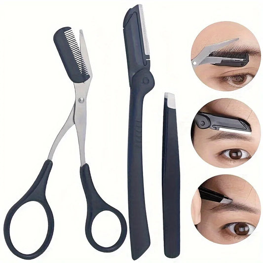 3pcs Set Eyebrow Kit For Women And Men Stainless Steel Eyebrow