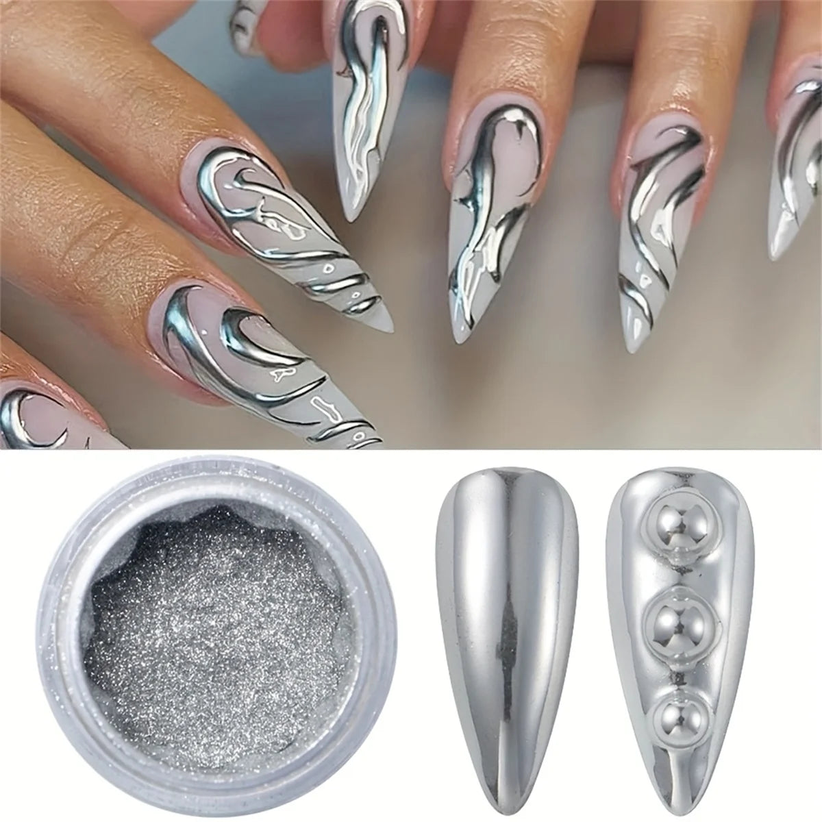 1/6pcs nail magic mirror powder holographic metal chrome powder silver
