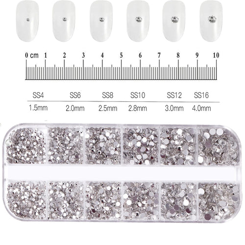 12Grids SS6-SS30 Mixed Nail Rhinestones Shiny Clear/Gold/Pink/Blue