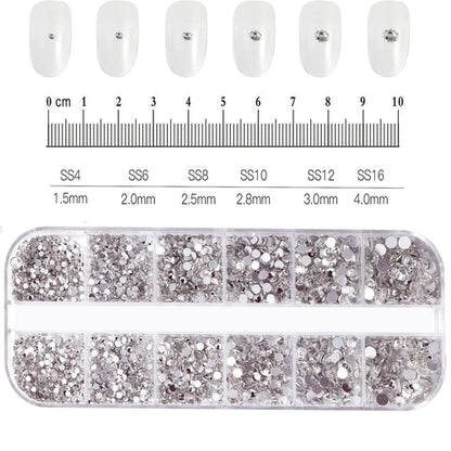 12Grids SS6-SS30 Mixed Nail Rhinestones Shiny Clear/Gold/Pink/Blue