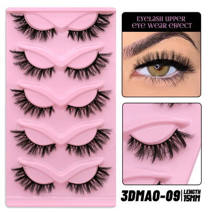 GROINNEYA 5 pairs Cat Eye Lashes Faux Mink Eyelashes Clear Band Lashes Natural Look Wispy Mink Eyelashes Full Strip Lashes