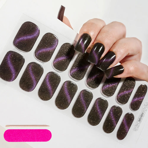 16Tips Semi-Cured Gel Nail Sticker Pure Color UV/LED Lamp Gel Nail