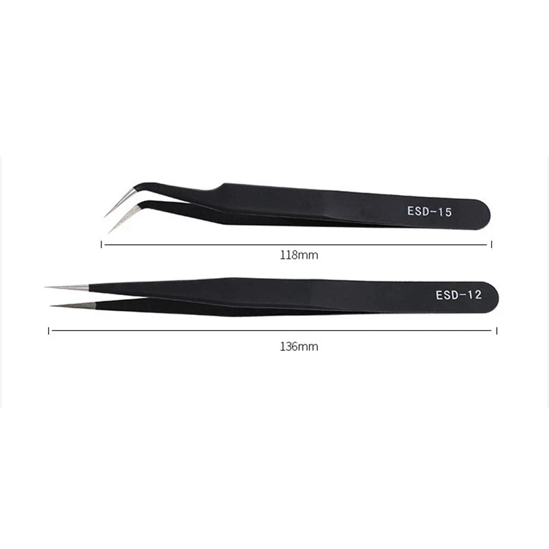 Anit-Static Tweezers, Precision Black DIY Tweezers for Nail Art and