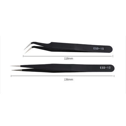 Anit-Static Tweezers, Precision Black DIY Tweezers for Nail Art and