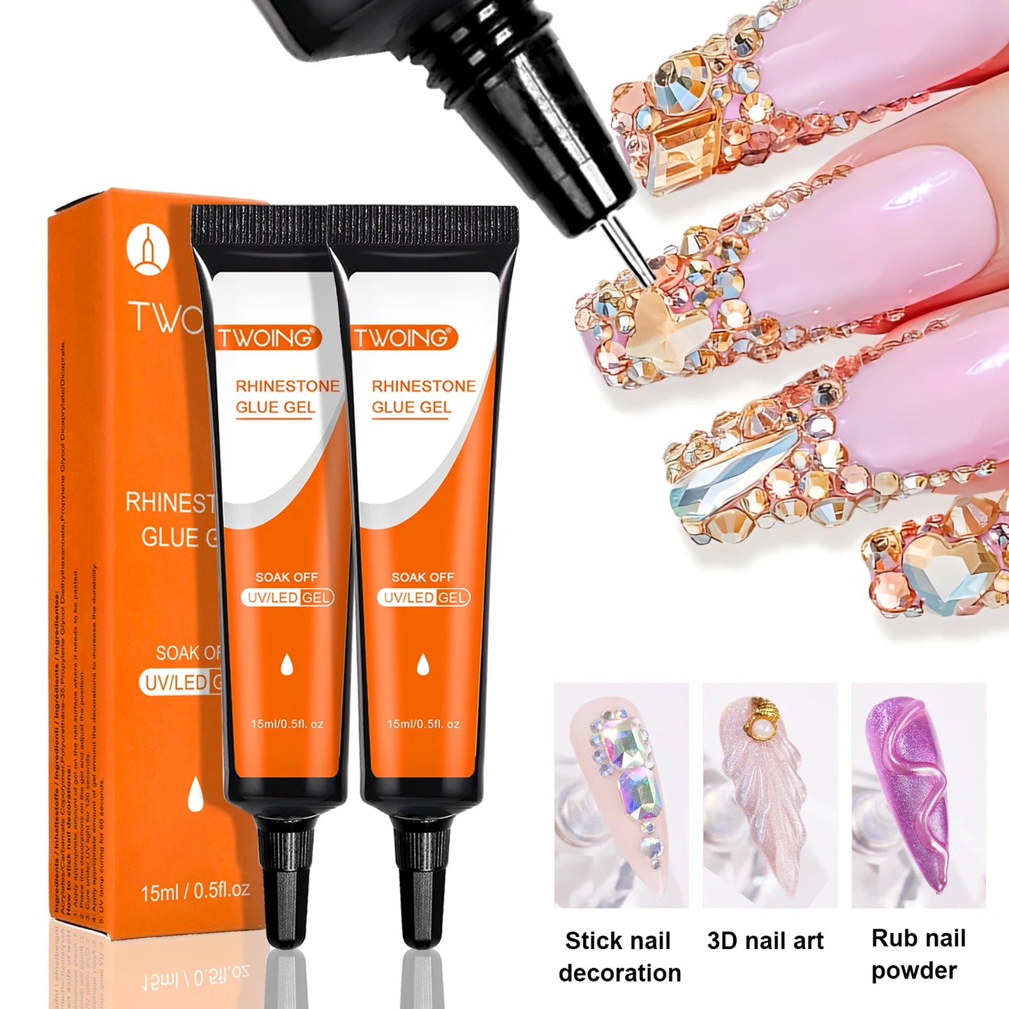 15mL Gel Nail Glue for Rhinestones for Nails Super Adhesive NO Wipe