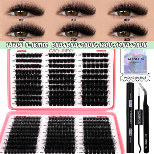 GROINNEYA DIY Lash Clusters Kit Mixed Tray Eyelash Extension Full Set