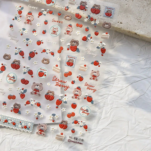 Cute Animals Bear Dog Cake Sweet Cherry Grid Bowknot Star Line Fruit