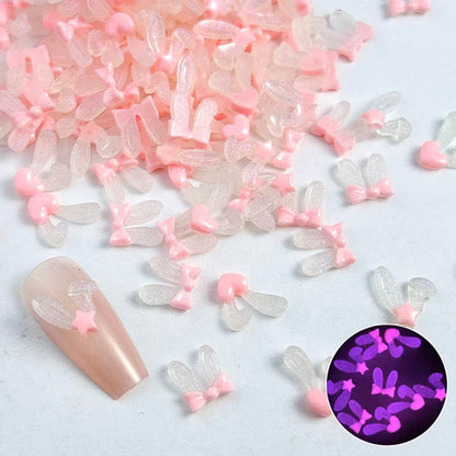 50pcs 3D Aurora Clear Resin Bow Nail Art Charms Cute Butterfly Glitter