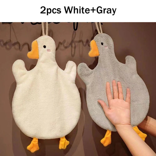 2pcs Cartoon Goose Hand Towel Kitchen Bathroom and Toilet Hand Towel