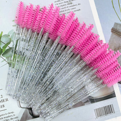 50Pcs Makeup Brushes Disposable Crystal Eyebrow Brush Diamond Handle