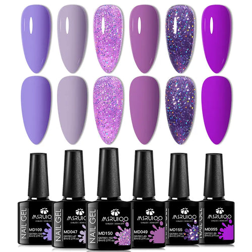 6pc All-season Gel Nail Polish Set Nude Pink Red Glitter Semi