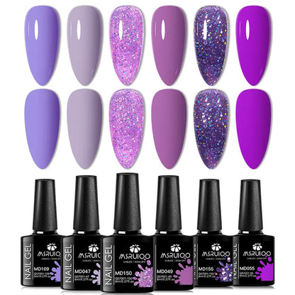 6pc All-season Gel Nail Polish Set Nude Pink Red Glitter Semi