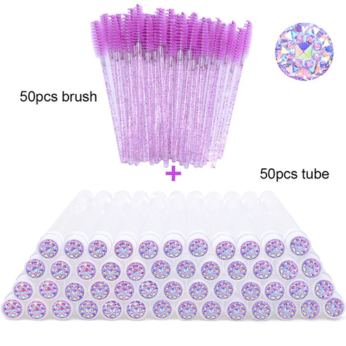 50Pcs Eyelash Brush Tubes With Crystal Lash Mascara Wands Eyebrow Comb