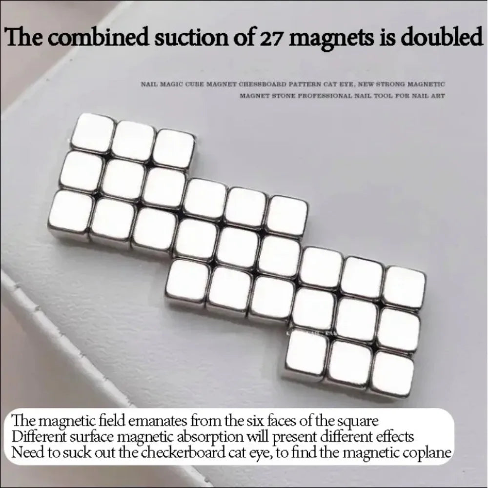 27pcs Cat Eye Magnet Cube for Nails Strong Magnetic Square Stick 9D/5D
