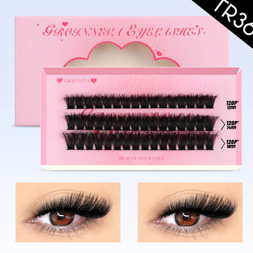 GROINNEYA Cluster Lashes DIY Eyelash Extension C Curl Long Individual